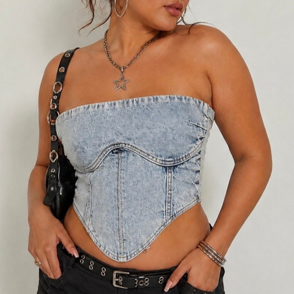 Luxe To Kill Denim Corset Top Acid Wash Lace Up Y2K Festival NWT